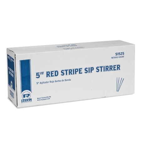 Amercareroyal Royal 5" White With Red Stripe Sip Straw, PK1000 S1525